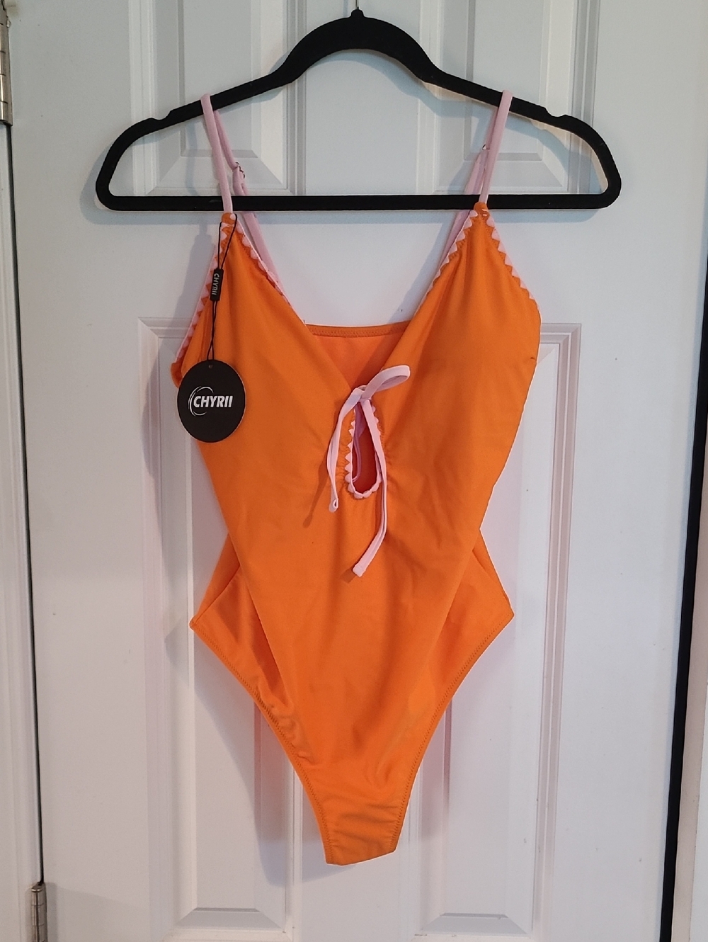 CHYRII Orange One-Piece Swimsuit with Pink Trim